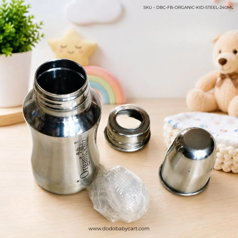 Organic Kidz Stainless Steel Feeding Bottle, 240 ml