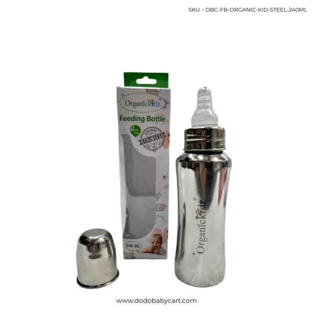 Organic Kidz Stainless Steel Feeding Bottle, 240 ml