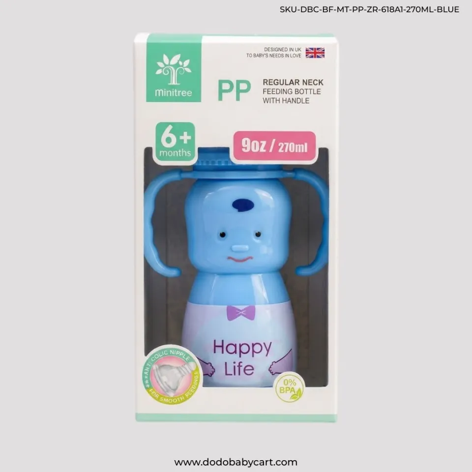 MINITREE Regular Neck Feeding Bottle with Handle, 270 ml — Blue