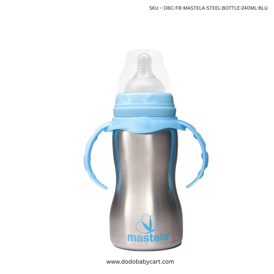 Mastela Stainless Steel Feeding Bottle with Handles, 240 ml — Blue