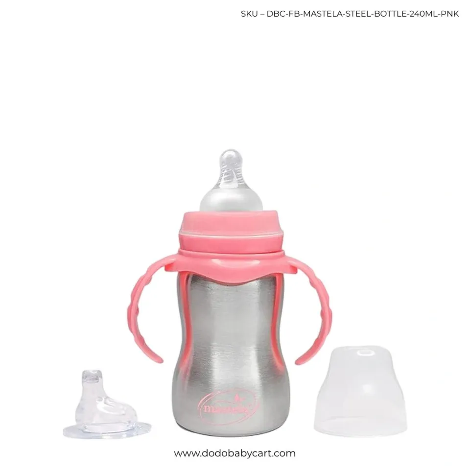 Mastela Stainless Steel Feeding Bottle with Handles, 240 ml — Pink