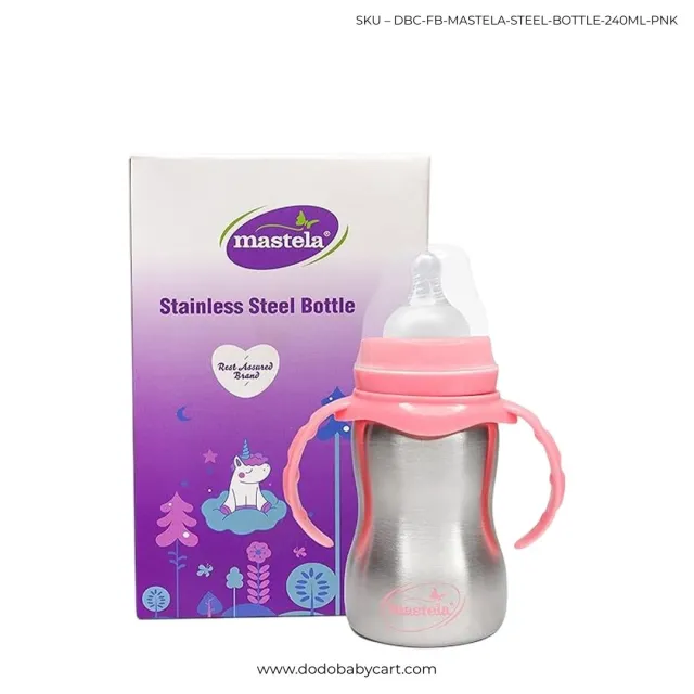 Mastela Stainless Steel Feeding Bottle with Handles, 240 ml